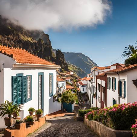 Sunlit Traditional Portuguese Houses in Madeira A Scenic View