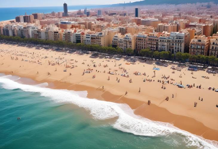 Sunny Barcelona Beach Relaxing on Sandy Shores with a Stunning Mediterranean View