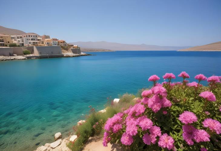 Sunny Cretes Bay of Chania  A Summer Day Filled with Flowers and Coastal Beauty in Greece