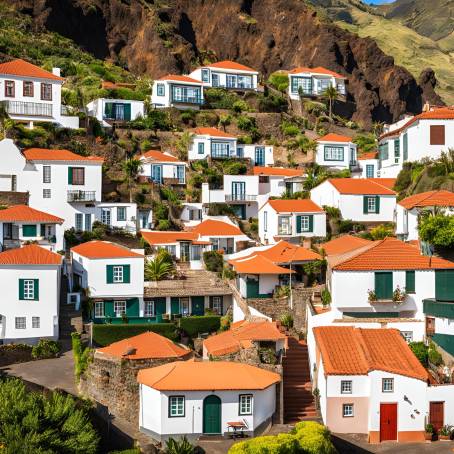 Sunny Day in Madeira Traditional Portuguese Houses and Scenic Beauty