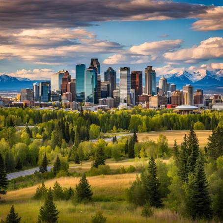 Sunny Day View of Calgary Skyline from Scotsman Hill A Gorgeous Canadian Cityscape