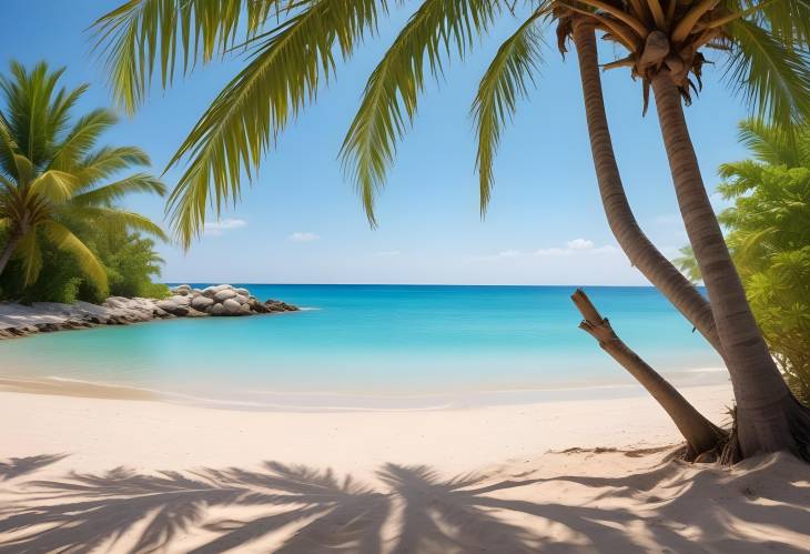 Sunny Tropical Island with Palm Trees and Turquoise Water