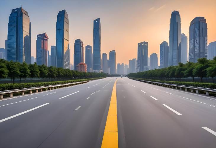 Sunrise in Chongqing Asphalt Road Square and City Skyline with Modern Buildings