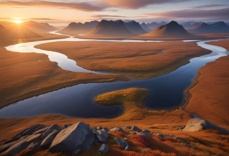 Sunrise Over Rapadalen Delta from Skierffe, Autumn Scene