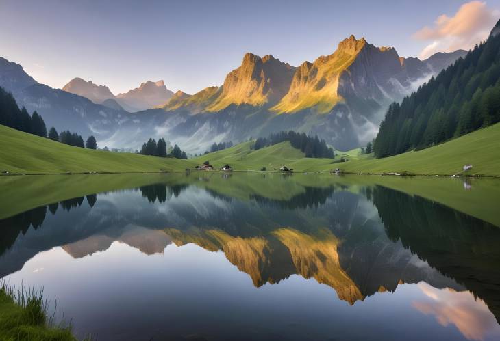 Sunrise Serenity at Lake Seealpsee Reflections of Sntis and Surrounding Alpstein Peaks