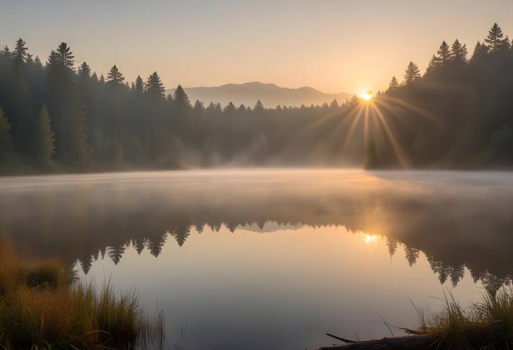 Sunrise Splendor at Lake Arareko Mist and Forest Embrace the Dawn