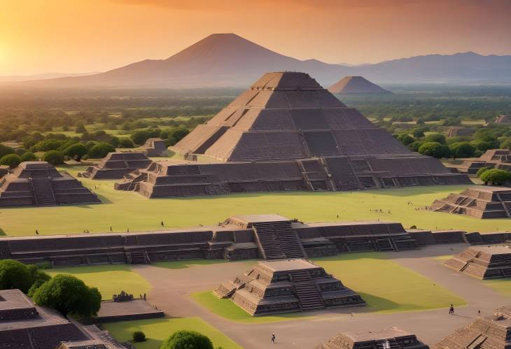 Sunset and Pyramid of the Moon Teotihuacans Green Archaeological Wonders