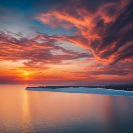 Sunset Colors Over the Sea Aerial View of Waves and Clouds Illuminated by the Setting Sun