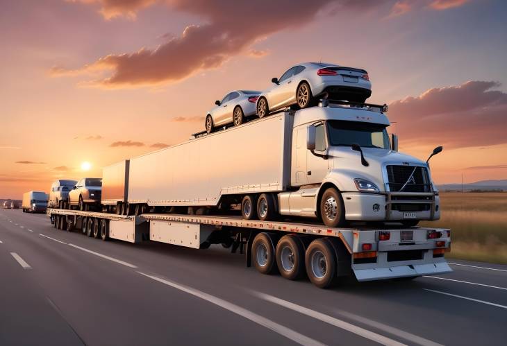 Sunset Highway Car Transport Car Carrier Trailer with Vehicles and Auto Shipping Services