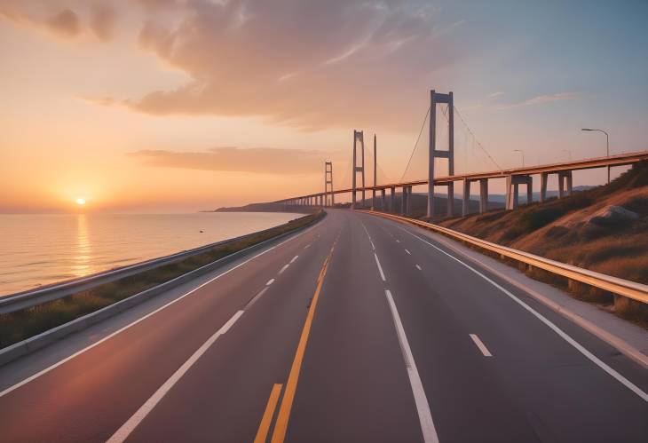 Sunset Highway Stunning Coastal Road and Bridge in Turkey