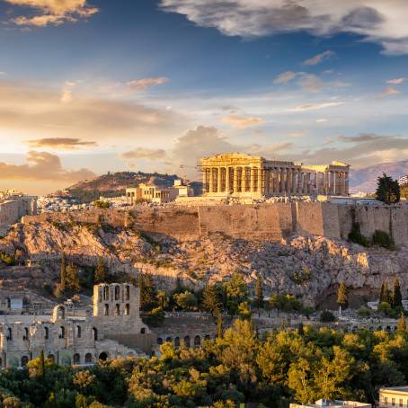 Sunset Over Athens Panoramic View of Parthenon and Old Town