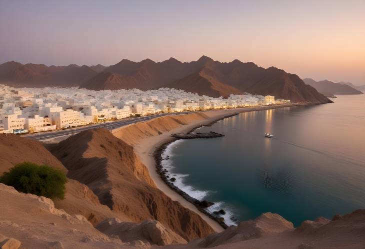 Sunset Over Muttrah District Coastline, Muscat, Oman