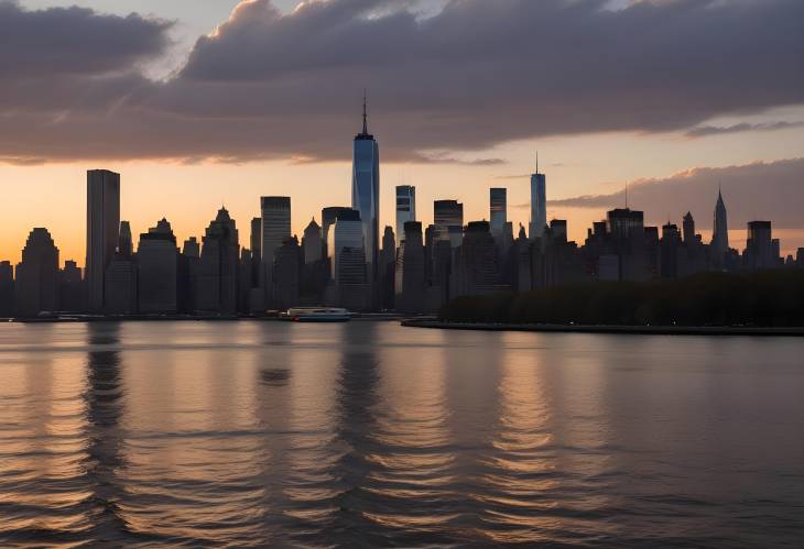 Sunset Over New York City Skyline Illuminated by Dusk Light