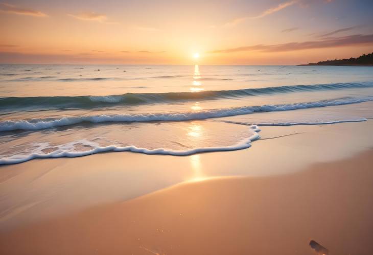 Sunset Seascape with Light Sand and Sparkling Ocean