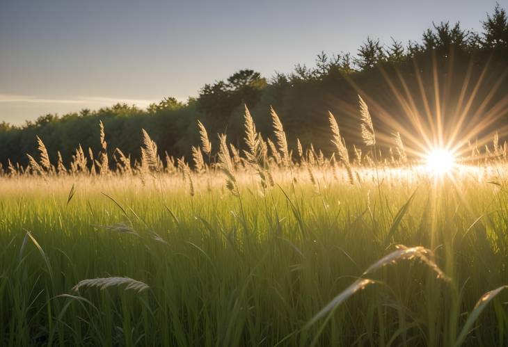 Sunshine Piercing Through Tall Grass Field