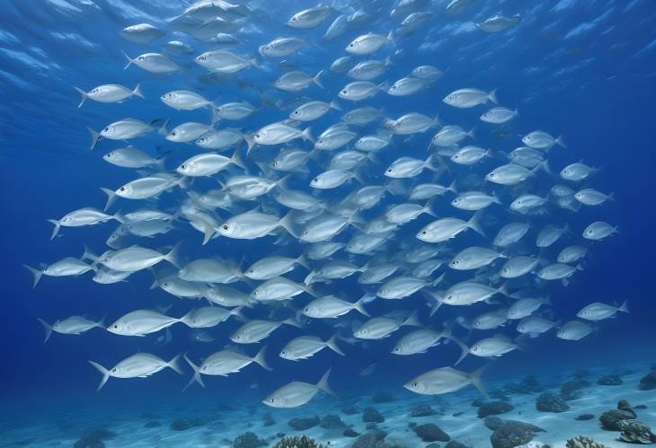 Swarm of Bigeye Trevallies in Blue Pacific Water, French Polynesia