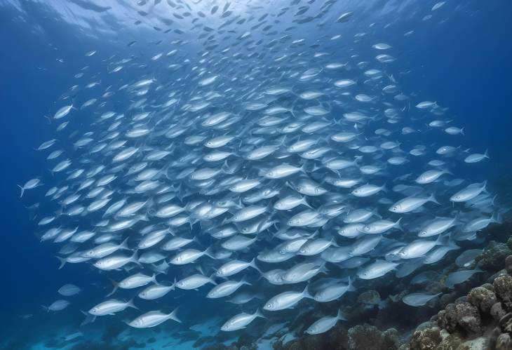 Swarm of Bigeye Trevallies in Pacific Blue, French Polynesia