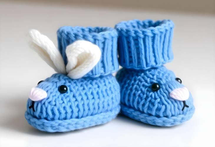 Sweet Blue Baby Booties with Knitted Rabbit Design for Little Ones