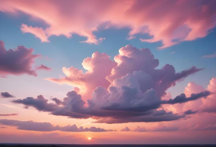 Sweet Pink Sky with Clouds Light Pink Clouds and Blue Sunset Sky in Pastel Shades