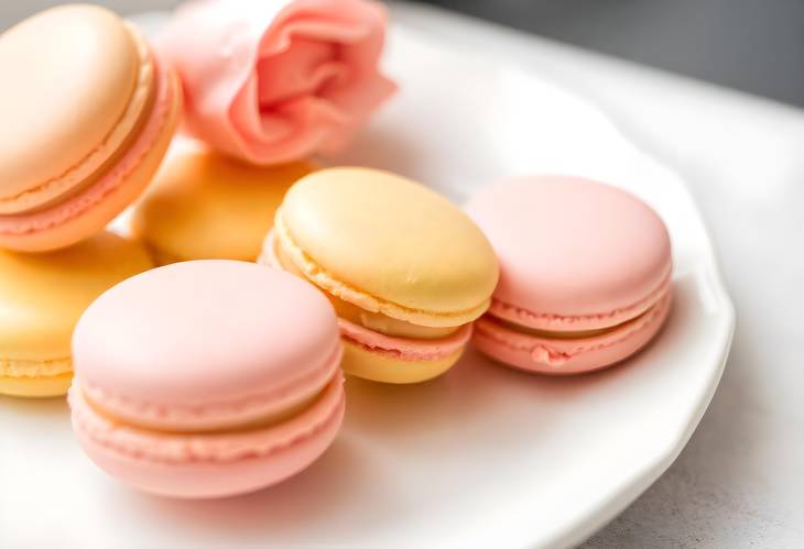 Sweet Treats Close Up of Macaroons on White Plate