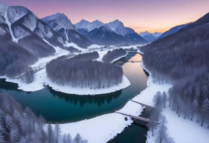 Sylvensteinsee and Karwendel mountains in winters evening light, aerial view, Upper Bavaria, Germa