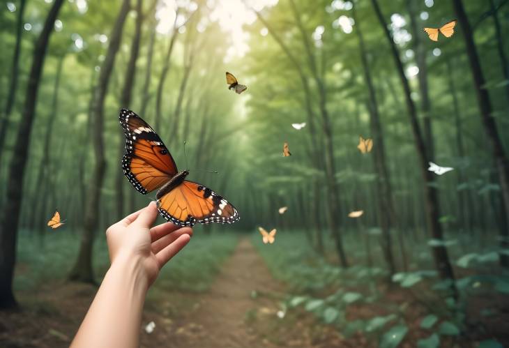 Symbolic Release Girl Liberates Butterfly, Embracing Freedom