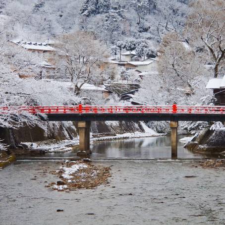 Takayama Red Nakabashi Bridge Iconic River Landmark