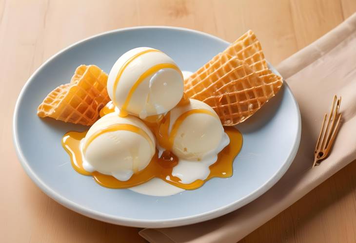 Tangy Yogurt Ice Cream with Crispy Wafers  Honey Drizzle