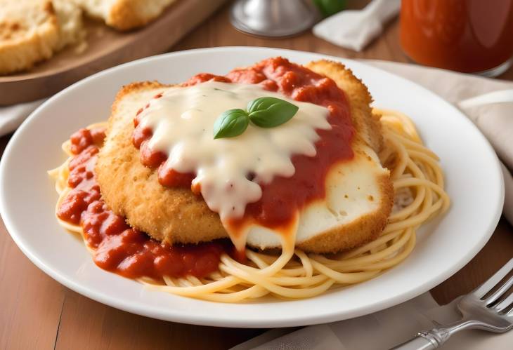 Tasty Chicken Parmesan Breaded Chicken Cutlets with Marinara and Gooey Melted Cheese