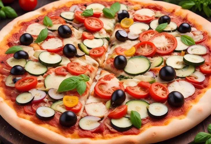 Tasty Close Up Fresh Vegetable Pizza Ready to Enjoy