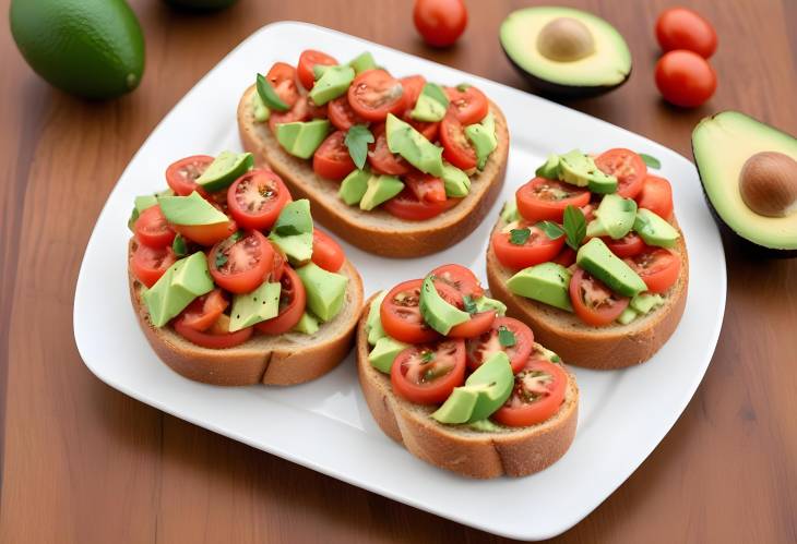 Tasty Tomato and Avocado Bruschetta Fresh and Creamy Toppings on Crispy Bread