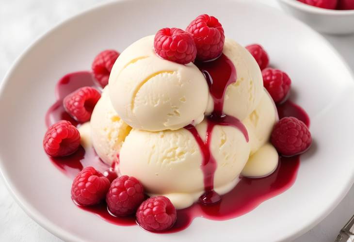 Tasty Vanilla Ice Cream with Raspberry Syrup