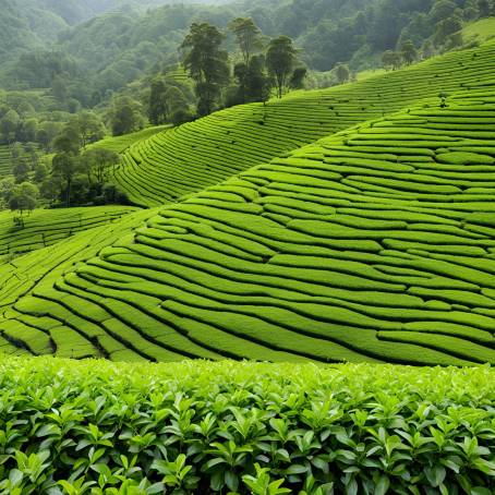 Tea Leaves in a Tranquil Tea Plantation Green Harmony in Natures Garden