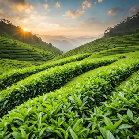 Tea Leaves in a Vibrant Tea Plantation A Lush Green Oasis in Nature