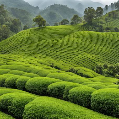 Tea Plantation Beauty Green Tea Leaves and Verdant Fields