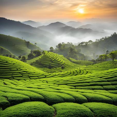 Tea Plantation Serenity Green Tea Leaves and Natural Growth in Harmony