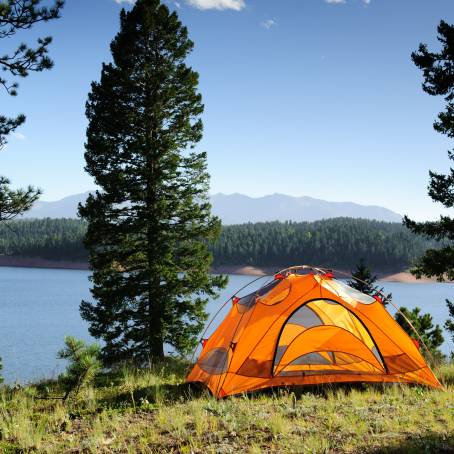 Tent Camping at Peaceful Lakeside with Reflection and Serenity