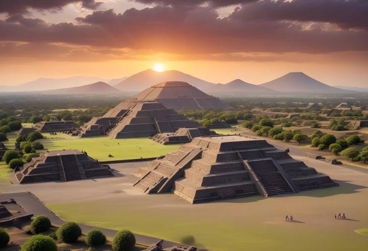 Teotihuacan Pyramid of the Moon Sunset and Green Landscape Wonders