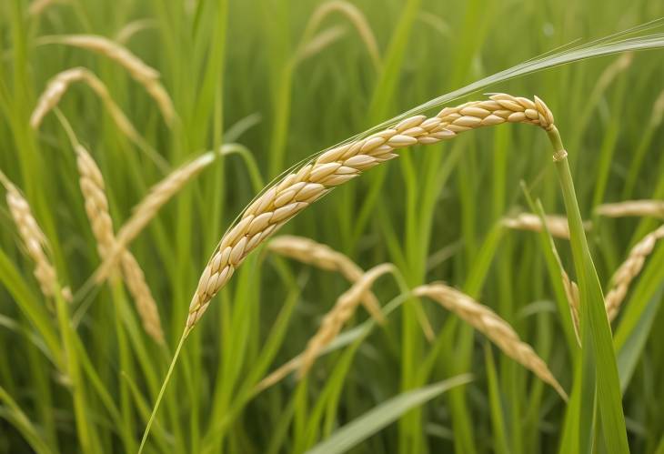 Thai Rice Seeds and Golden Ear in Paddy Field