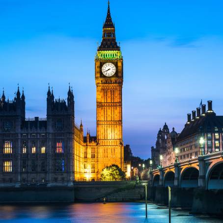 Thames River and London Skyline During Sunset, UK