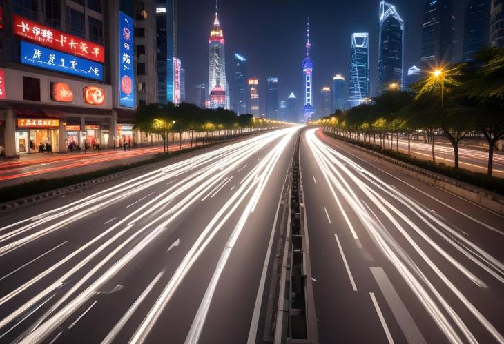 The Night Pulse of Shanghai Stunning Light Trails on City Streets