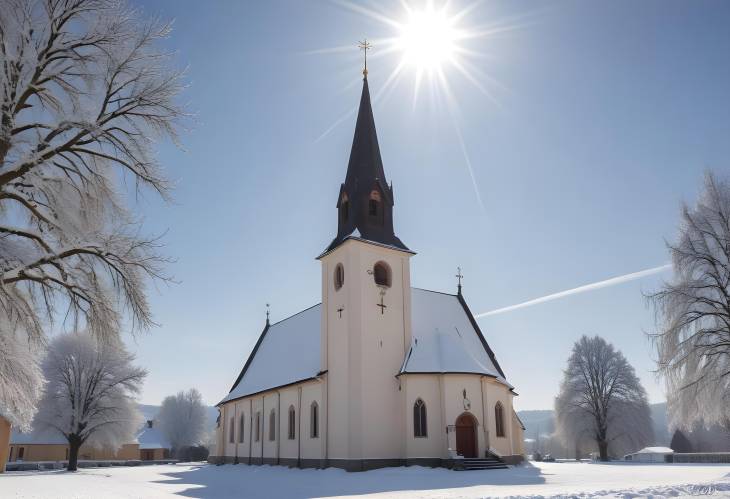 The Winter Charm of Peissenberg Protestant Church Snow, Sun, and Sacred Architecture