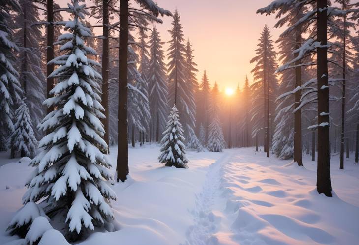 Thuringian Forest Sunset with Snowy Norway Spruce