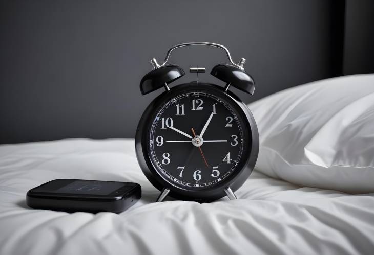 Timeless Black Alarm Clock on Bed  Modern Bedroom with Sleek Design