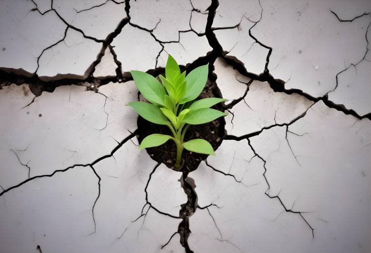 Tiny Green Plant Growing from Cracked Surface Natures Remarkable Resilience