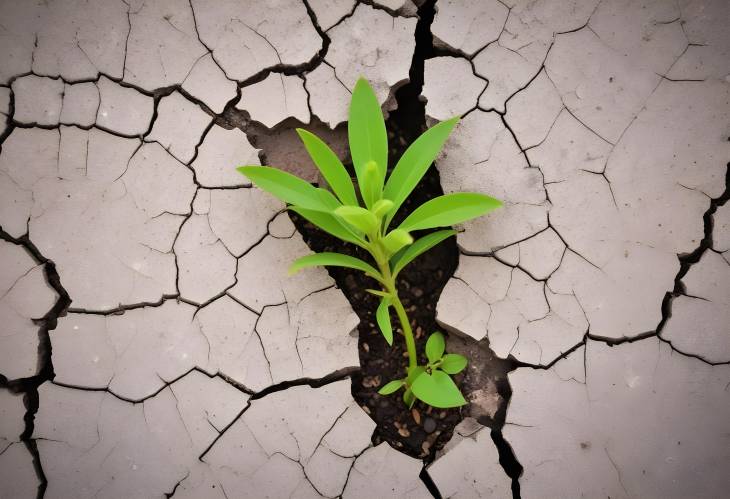 Tiny Plant Emerging from Cracked Soil Natures Triumph Over Adversity