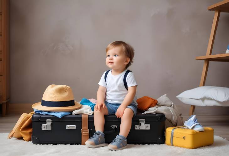 Toddler Near Suitcase Vacation Dreams After Quarantine