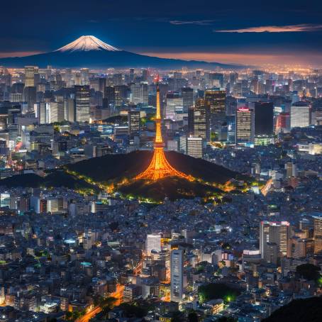 Tokyo and Fuji A Stunning Japanese Skyline and Mountain View