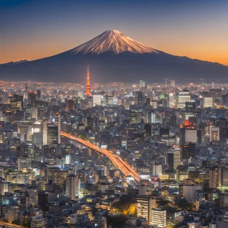 Tokyo and Mount Fuji Iconic Japanese Nightscape