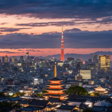 Tokyo Evening Glow Senso ji  Sky tree in Twilight